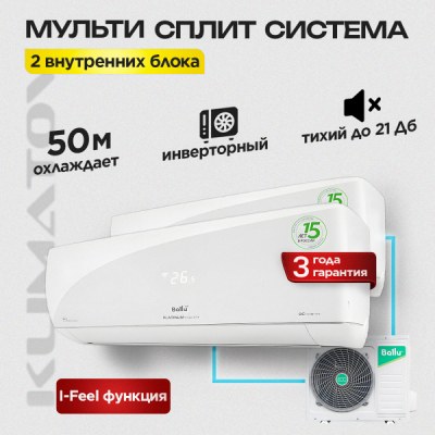 Мульти сплит система Ballu BSUI-FM/in-09HN8/EUx2+BA3OI-FM/out-18HN8/EU — фото 2